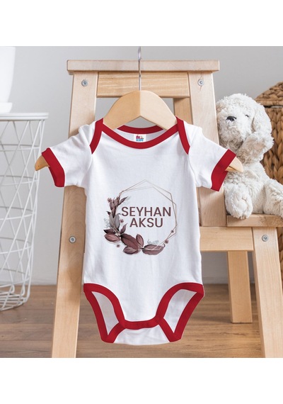 Bk Gift Bk Kids Kişiye Özel Çiçek Tasarımlı Kırmızı Bebek Body Zıbın-13