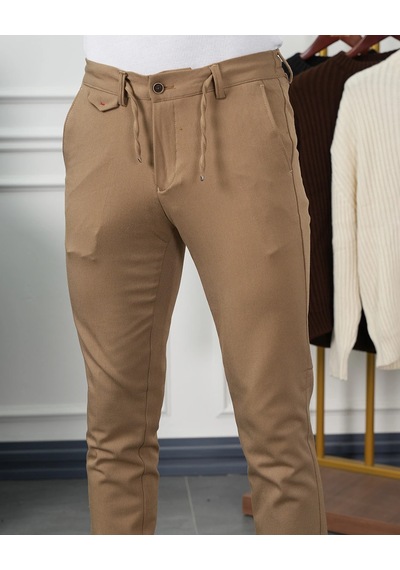 Modefendi Pamuk Likra Slim Fit Jogger Pantolon Taba