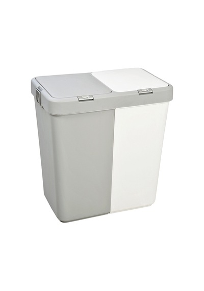 Motek Duo Laundry İkili Çamaşır Sepeti Gri-beyaz