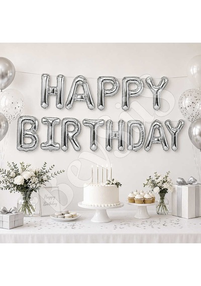 Happy Birthday Folyo Banner Gümüş