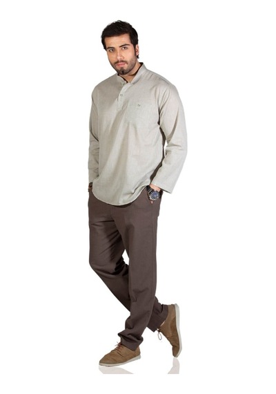 Uzun Kol Şile Bezi Hakim Yaka Erkek Tshirt Taş 3031