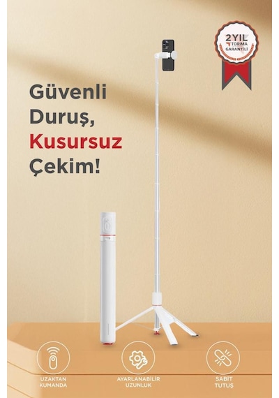 Tripod Çok Amaçlı Kumandalı 1.77m Selfie Çubuğu Tt01 Beyaz