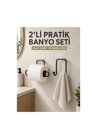 Astraltech 2 Li Yapışkanlı Banyo Düzenleme Seti Rulo Kağıt Tutucu Ve Havlu Askılığı Renkli