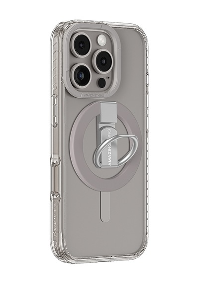 Apple iPhone 16 Pro Uyumlu Kılıf Magsafe Şarj Özellikli Yüzük Standlı Amazingthing Titan Pro Serisi Kapak Gri