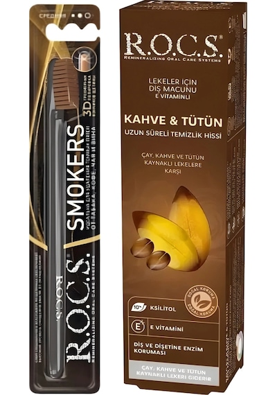 R.o.c.s. Kahve Lekelerine Karşı Diş Macunu 74g Leke Giderici Diş Fırçası Seti