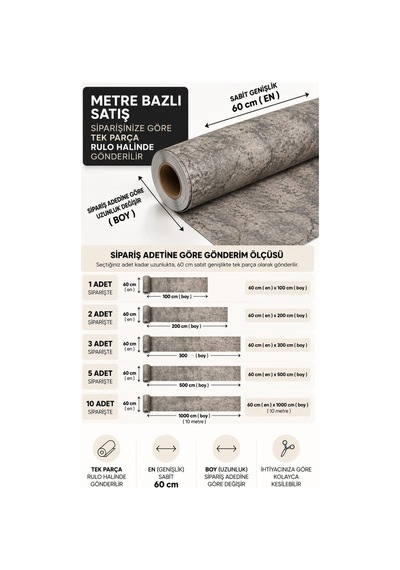 Deconitte Kendinden Yapışkanlı Bej Gri Beton Desenli Pvc Folyo Mobilya Dolap Masa Tezgah Kaplama 60x100cm