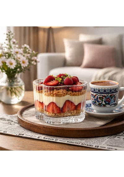 Porsima Ryg7061 Flower 6lı Cam Kase Puding Magnolya Tatlı Ve Dondurma Kasesi Kahvaltılık Kase Seti Çerez Kasesi 6x7,5cm Şeffaf