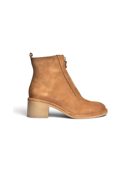 Fox Shoes Z555671002 Taba Hakiki Deri Süet Kalın Topuklu Kadın Bot