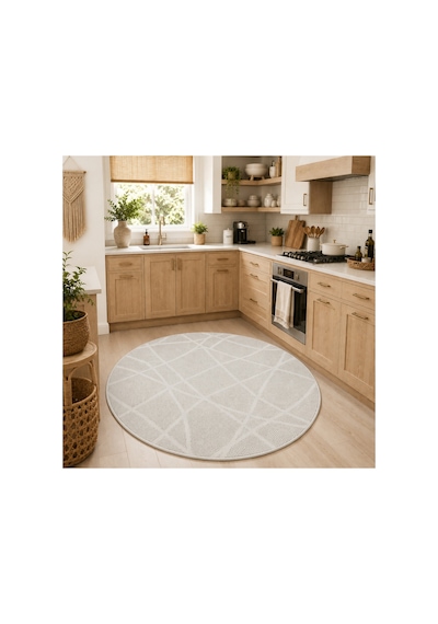 Modern Sisal 8002 Beyaz Daire Leke Tutmayan Kaymaz Taban Salon Mutfak Koridor Balkon Halısı