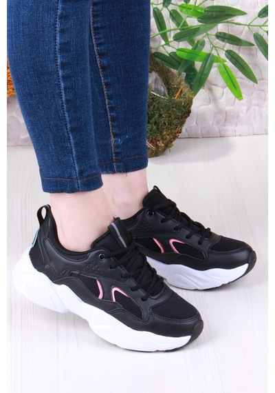 Fort 2107 Lmb Rahat Hafif Kalın Taban Sneaker Kadın Spor Ayakkabı Siyah - Pembe