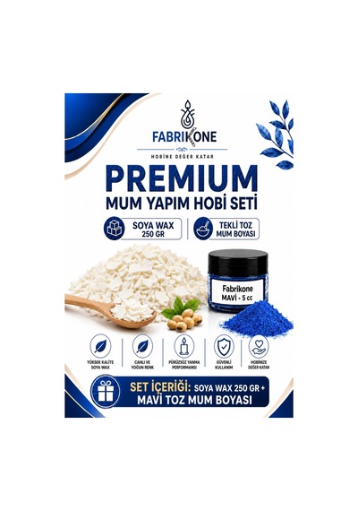 Premium Mum Yapım Hobi Seti - Soya Wax 250 Gr - Tekli Toz Mum Boyası - Mavi Bkfabsw2501m Karışık