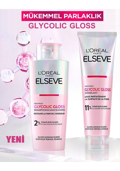 Elseve Glycolic Gloss Mükemmel Parlaklık Şampuan 200ml + Glycolic Gloss Pürüzsüzleştirici Saç Kremi 150ml