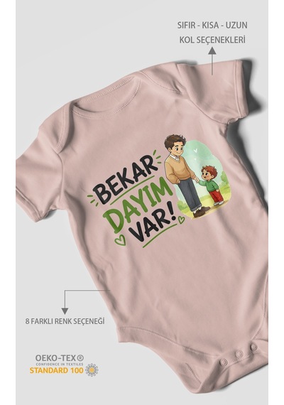 Morivokids Bekar Dayım Var Kısa Kollu Bebek Body %100 Pamuk Pastel Pembe
