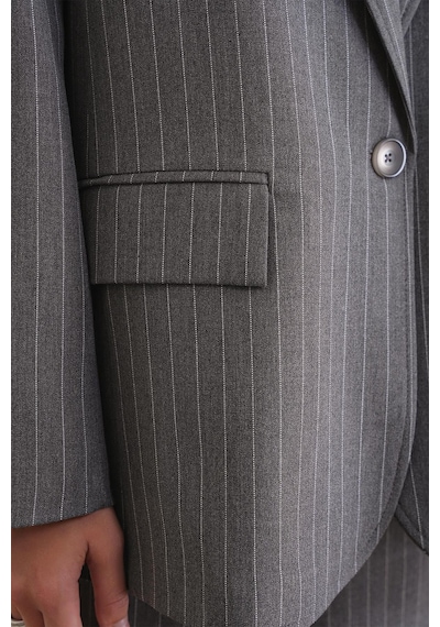 Mixray 4753 Kadın Çizgili Oversize Blazer Ceket Gri