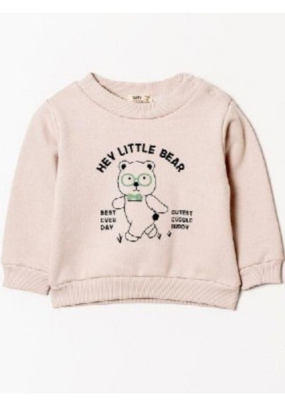 Zekids Erkek Bebek 3 İplik Kalın Ayıcık Desenli Eşofman Takım-14910 Taş