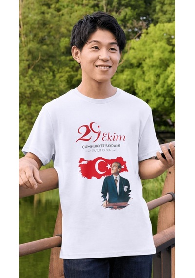 Alpşan Ticaret 29 Ekim Tişörtleri Cumhuriyet Bayramı T-shirt Beyaz