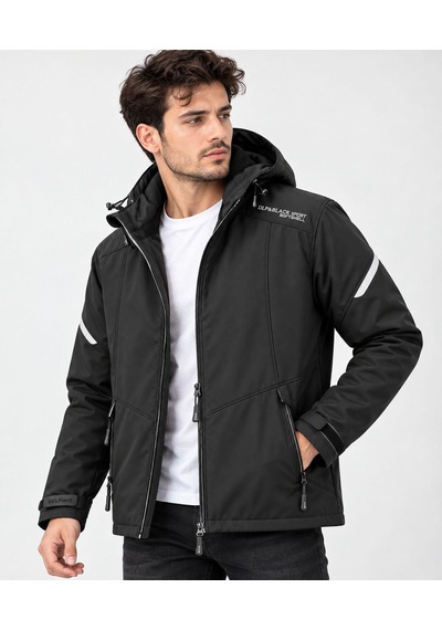Outdoor Kapüşonlu Su Ve Rüzgar Geçirmez Softshell Mont 7826 Siyah