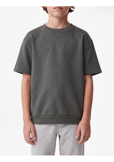 Koton Bisiklet Yaka Pamuklu Kısa Kollu Oversize Sweatshirt Antrasit 7wkb10285tk