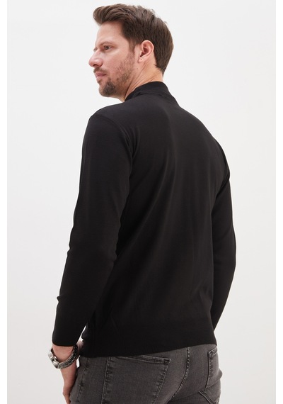 Fullamoda Basic Dik Yaka Regular Fit Triko Kazak Siyah