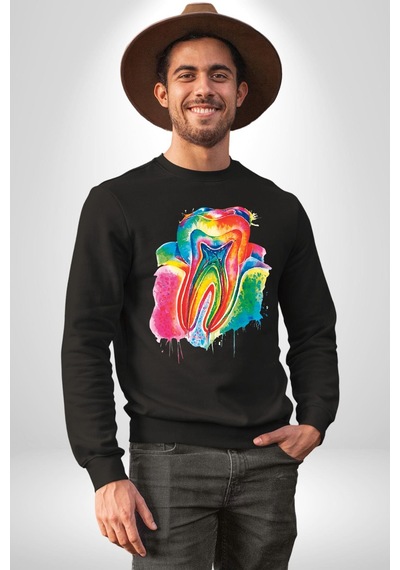 Diş Doktoru Diş Anatomisi Özel Tasarım Unisex Siyah Sweatshirt Siyah