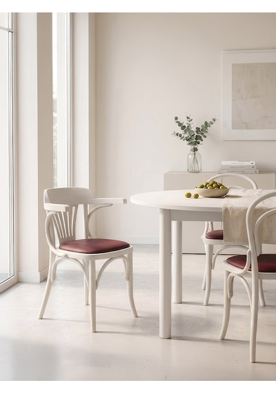 Thonet Kolçaklı Klasik Ahşap Sandalye Beyaz
