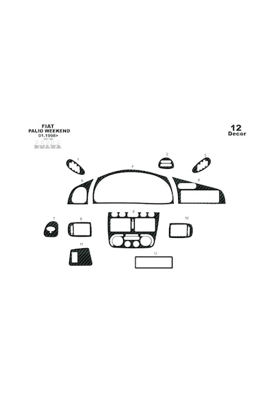 Fiat Palio Wekeend Torpido Kaplama 1998-2002 12 Parça Karbon