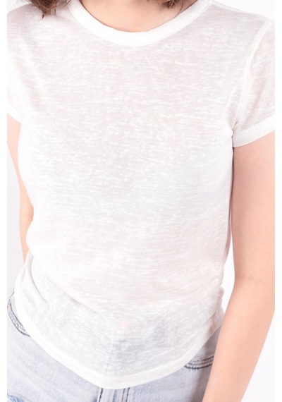 Busem S0016230 Kadın Flamlı İnce T-shirt Beyaz