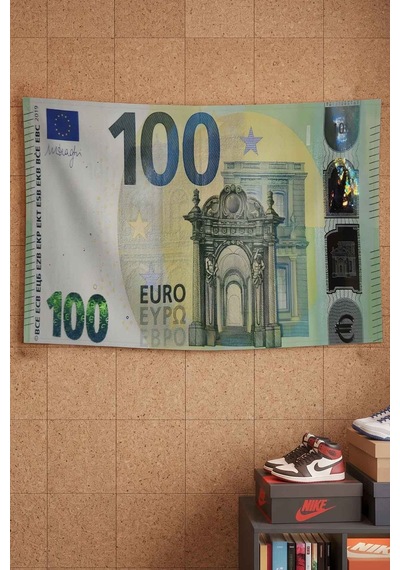 100 Euro Para Temalı Dekoratif Duvar Örtüsü Duvar Halısı Beyaz