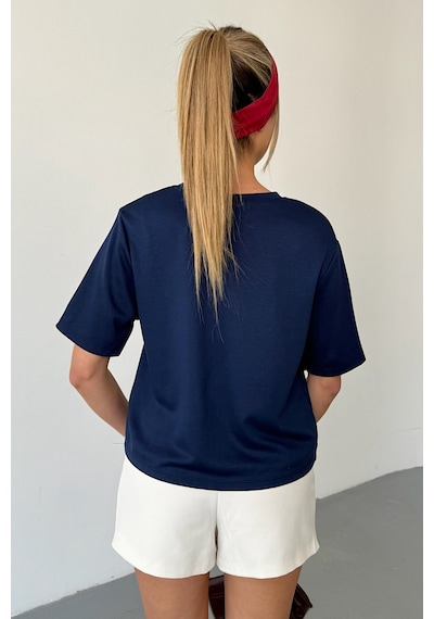 Giysa Kadın Bisiklet Yaka Regular Fit Basic T-shirt Lacivert - Ms0001353 Lacivert