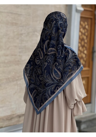 Qalortex Scarf Pamuklu Soft Açelya Desen Eşarp-lacivert