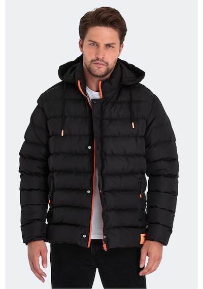 Slazenger Salıne Erkek Kapüşonlu Şişme Siyah Mont & Kaban Siyah
