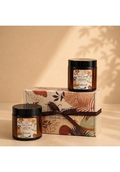 Tiem Concept Kokulu Mum 2'li Set - Soya Mum Hediye Seti, Sandalağacı Ve Okyanus Aromalı Amber Kavanoz Mumlar -%100 Do Çok Renkli