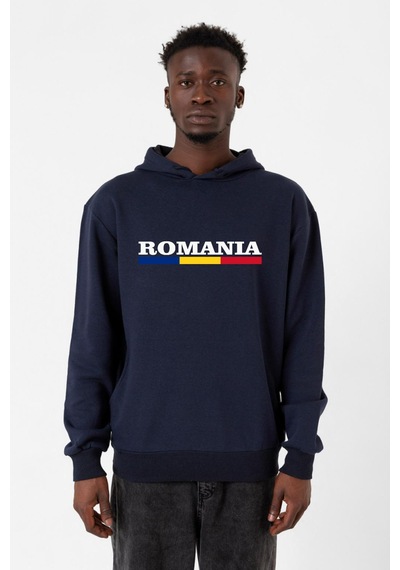 Romania Flag Lettern Lacivert Erkek 3ip Kapşonlu Lacivert