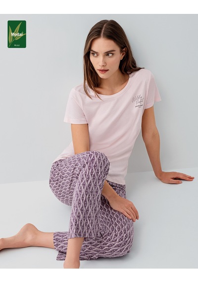 Pierre Cardin 9182 Modal Pamuk Cepli Kısa Kol Kadın Pijama Takımı Pudra