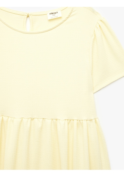 Koton Bisiklet Yaka Bürümcük Kumaş Kısa Kollu Elbise Sarı 6skg80090ak