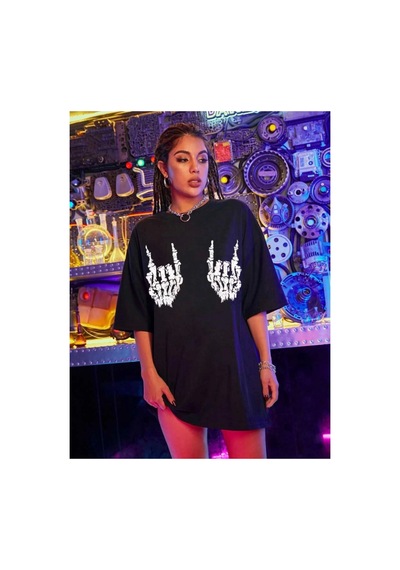 Butik İstanbul Baskılı Oversize T-shirt - Siyah