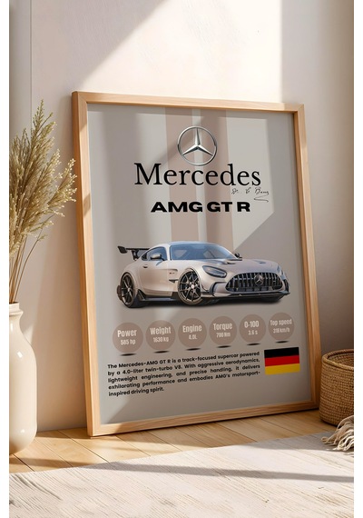 Mercedes Amg Gt R Premium Spor Araba Çerçeveli Tablo - Teknik Özellikli Otomobil Sever Duvar Dekoru Kayın Mercedes Amg Gt R Premium Spor Araba Çerçeveli Tablo - Teknik Özellikli Otomobil Sever Duvar Dekoru Kayın