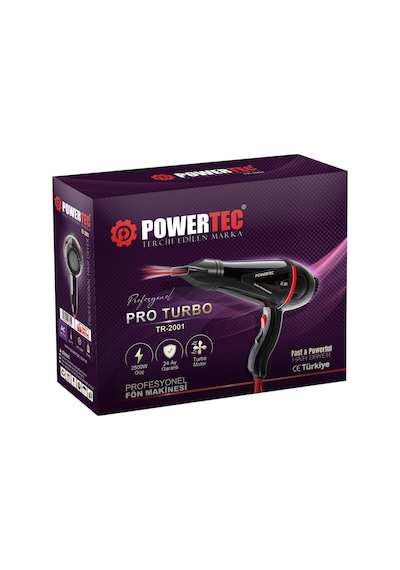 Powertec TR-2001 Profesyonel Saç Kurutma Fön Makinesi 2500W Siyah