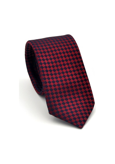 Gaffy Lacivert Piti Kare Desenli Bordo Dokuma Kumaş Mendilli Slim Fit Kravat // Sdk-2503-6 Bordo