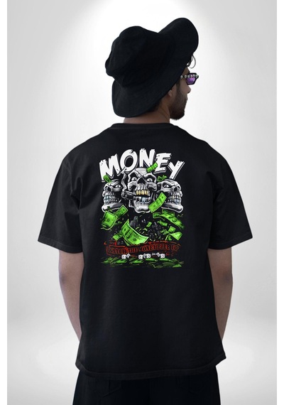 Dolar Kurukafa Pamuklu Unisex Oversize Sırt Dijital Baskılı Siyah T-shirt Siyah Dolar Kurukafa Pamuklu Unisex Oversize Sırt Dijital Baskılı Siyah T-shirt Siyah