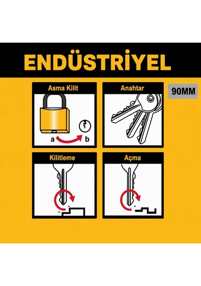 Real Kıng 90 Mm Kayar Milli Asma Kilit, Pirinç Gövde, Krom Kaplama Çelik Mil, 3 Anahtarlı, Ağır Hizmet Tipi Yükse