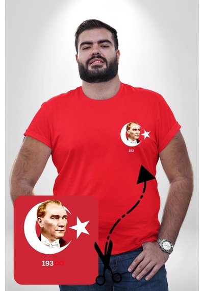 Angemiel Atatürk Türk Bayrağı Sonsuzluk Kırmızı Büyük Beden Kadın Basic Minimal Baskılı Tişört Kırmızı