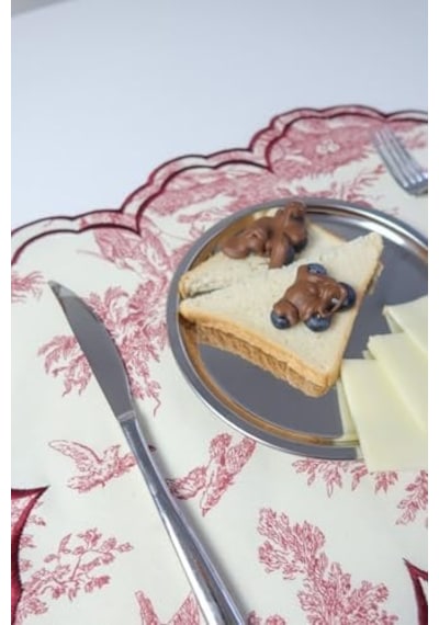 Beige &bordo Beyaz Vintage Nakış İşlemeli Amerikan Servis 2'li Acı Kahverengi