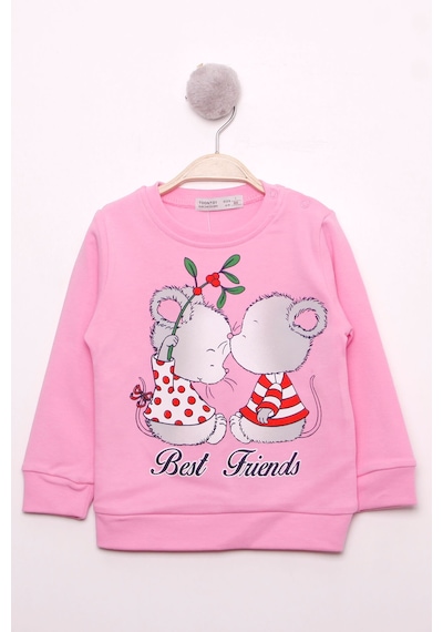 Toontoy Kız Çocuk Best Friend Baskılı Pamuklu Sweatshirt Pembe