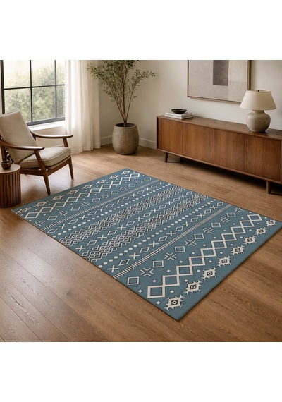 Kartela Halı Nera Halı Kaymaz Taban Makinede Yıkanabilir Halı Mavi - 120 X 180 Cm