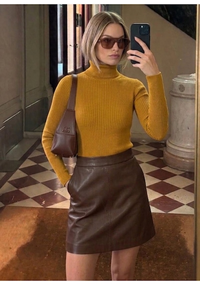 Onno Style Women Fitilli Balıkcı Yaka Basic Kazak Turuncu