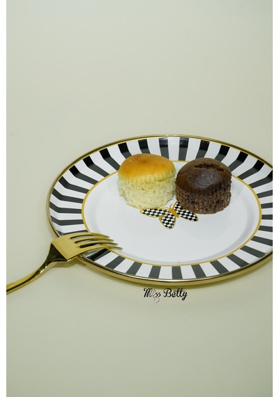 Papilon Emaye 2'li Pasta Tabağı Dekoratif Vintage Servis Tabağı Beyaz - Siyah