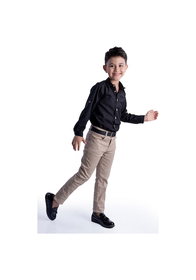Mnk Baby & Kids Apoletli Kollu Gömlek Tarz Erkek Çocuk Takım Mnk0422 Siyah - Bej