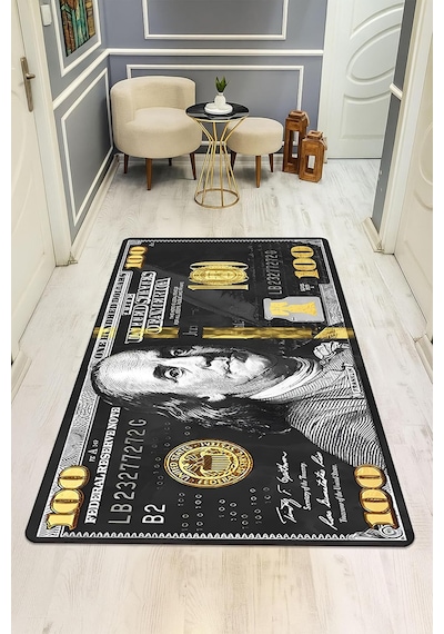Modern Dolar Desen Dijital Baskı Kaymaz Taban Halı H0166 Standart