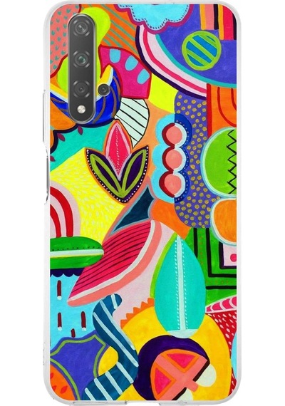 Huawei Nova 5t İle Uyumlu 1mm Slim Fit Retro Renkler 6 Baskılı Şeffaf Kılıf Şeffaf
